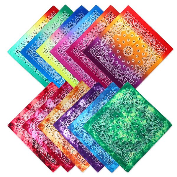 12 pack Tie Dye Bandanas Cotton Halloween Bandana Paisley Pattern Cowboy Hip-hop Head Wrap Scarf Wristband Headbands Hairscarf Handkerchief for Men and Women Xmas Gift 22 x 22 inch