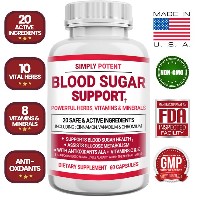 Blood Sugar Support Supplement 20 Herb/Vitamin Blend Glucose Balance & Control