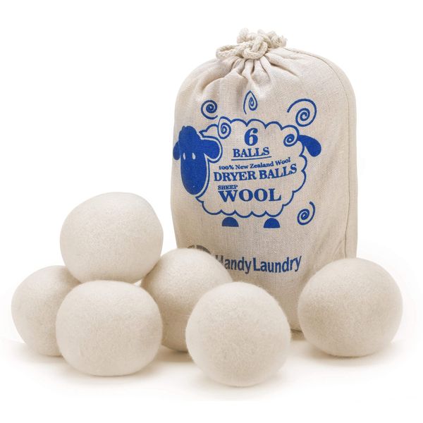 Handy Laundry Wool Dryer Balls - Natural Fabric Softener, Reusable, Reduces Clothing Wrinkles & Saves Drying Time. Better Alternative to Plastic Balls and Liquid Softener. (Pack of 6)