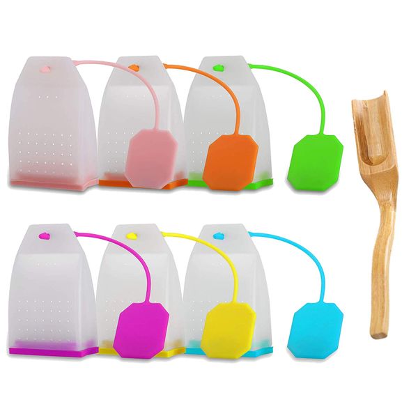 6 Pack Silicone Tea Infuser, Reusable Tea Bags Tea Strainer Filter Tea Steeper Tea Diffuser Tea Holder for Loose Leaf Tea with Spoon