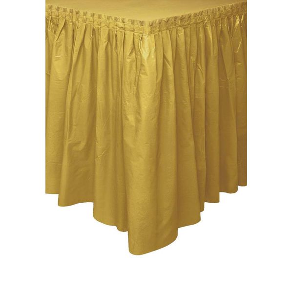 Solid Gold Plastic Rectangular Table Skirt (73cm x 4 meters) 1 Count - Easy Assembly and Reusable, Elegant & Versatile Party Decor