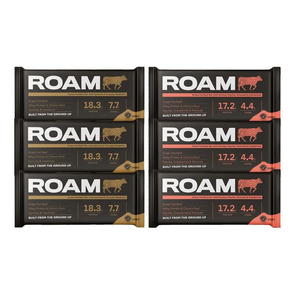 ROAM Natural Protein Bars, Meal Replacement Nutrition Bars, High Protein And Low Carb, Ideal For Healthy Diet (Assorted, 6 Count (Pack of 1))