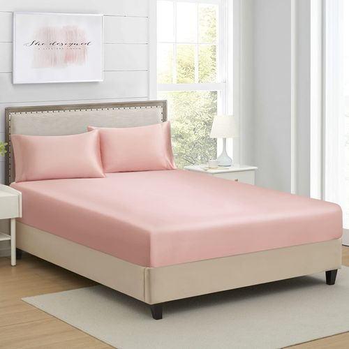 Full Silk Satin Fitted Sheet, Soft Deep Pocket Single Bottom Bed Sheets Sold Separately, Wrinkle Free, Non- Fading, Breathable, Fully Elasticized(Full Size, Blush)
