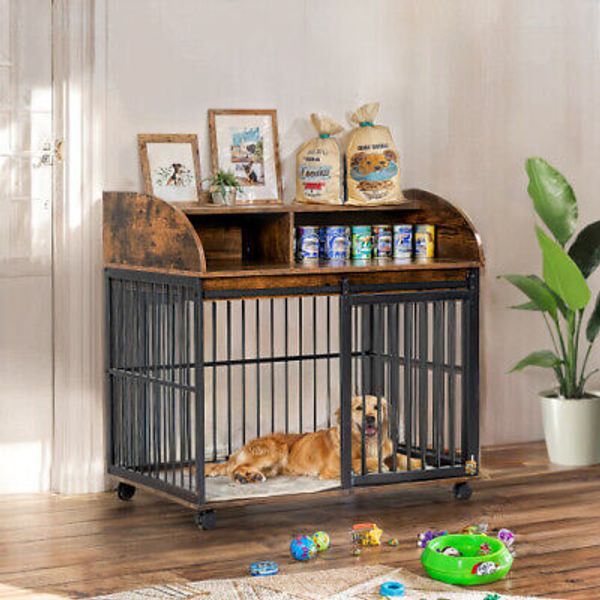 Heavy Duty Dog Kennels Wooden Dog Crate End Table Furniture Pets Cage With Doors