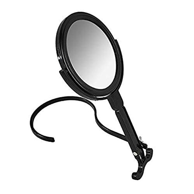 Rucci Round Portable Lightweight 5x/1x Magnifying Neck Mirror Piano Black - 4.25" Diameter x 0.25" x 11"H, Black