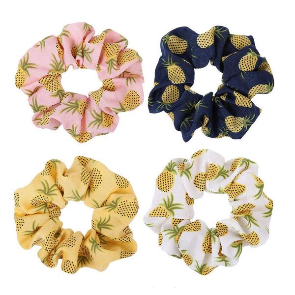 4Pcs Pineapple Printed Hair Scrunchies Elastic Hair Bands Hair Ties Ropes Scrunchy Hair Bobbles Ponytail Holder Headwear Hair Accessories for Women Ladies Girls (Color Random)