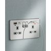 13A 2G Switched Socket, Dual USB (2.4A) with LED Charge Indicators - Brushed Chrome w/black insert