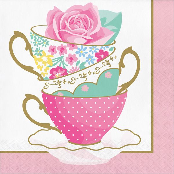 Floral Tea Party Teacup Napkins, 48 ct
