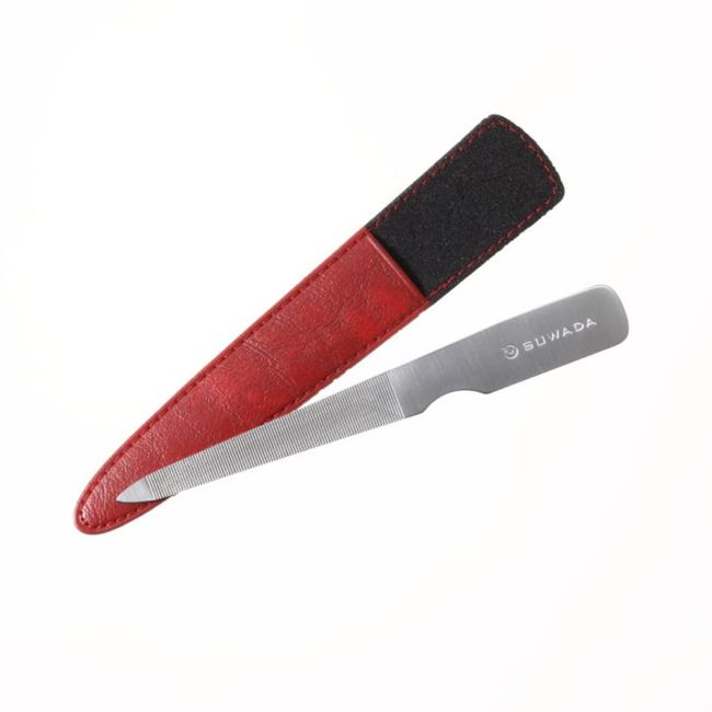 SUWADA Stainless steel nail file 110mm with case (red) Made in Japan