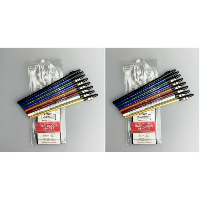 **PACK OF 2**  8 pcs Assorted Color Hair Design Pencils with Built in Sharpeners