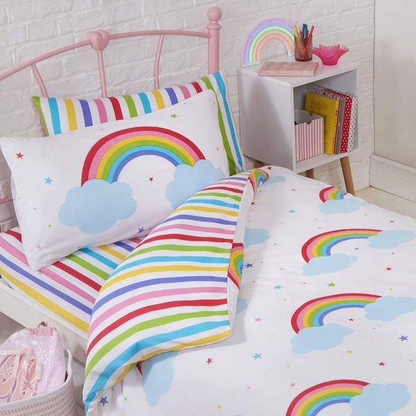 Price Right Home Striped Bedroom Range Kids - Duvet Cover Set, Fitted Sheet Set & Curtains Available (Single Duvet Cover Set)