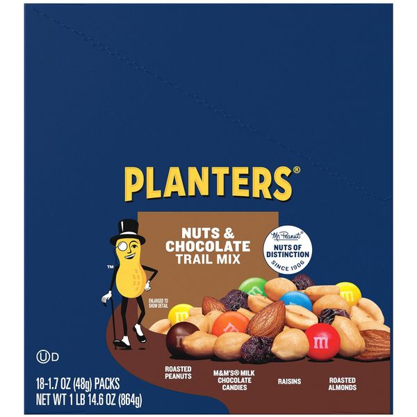 Planters Chocolate Trail Mix Nuts (1.7 oz Bags, Pack of 18)