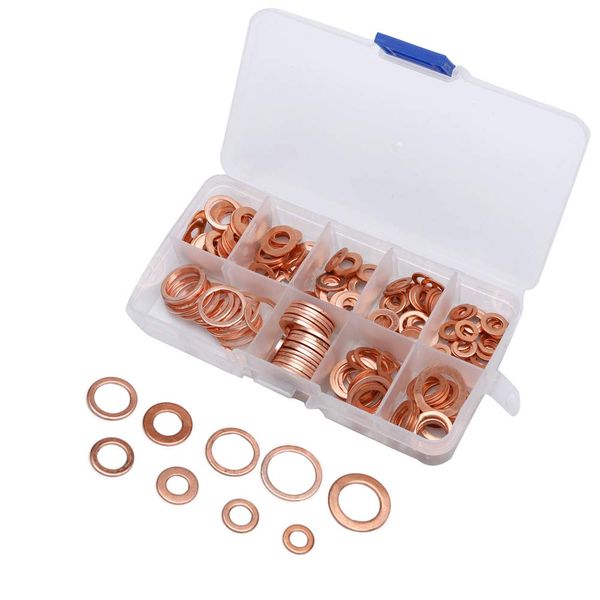 200pcs Copper Washer Assortment Kits Flat Ring Seal Washers 9 Sizes (M5-M14)