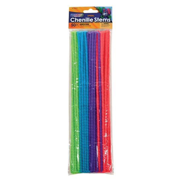 Pacon Spiral Chenille Stem, 12 in, Assorted 600 per Bag