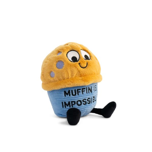 Muffin is Impossible Blueberry Muffin Meme Plushie - Funny Pun Meme Gag Gift, Stocking Stuffer Present, Great for Emotional Support, Fun Desk Accessory, Kids, Teens, Adults