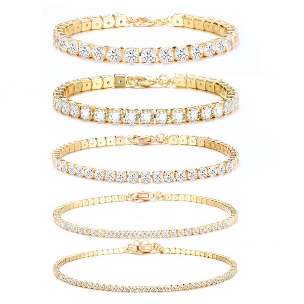 Dochais 5 Pieces Gold Tennis Bracelets for Womens, Gold Bracelet Crystal, Cubic Zirconia Bracelet, Sparkle Diamond Bracelet, Friendship Bracelet for Jewellery Gifts Christmas Birthday