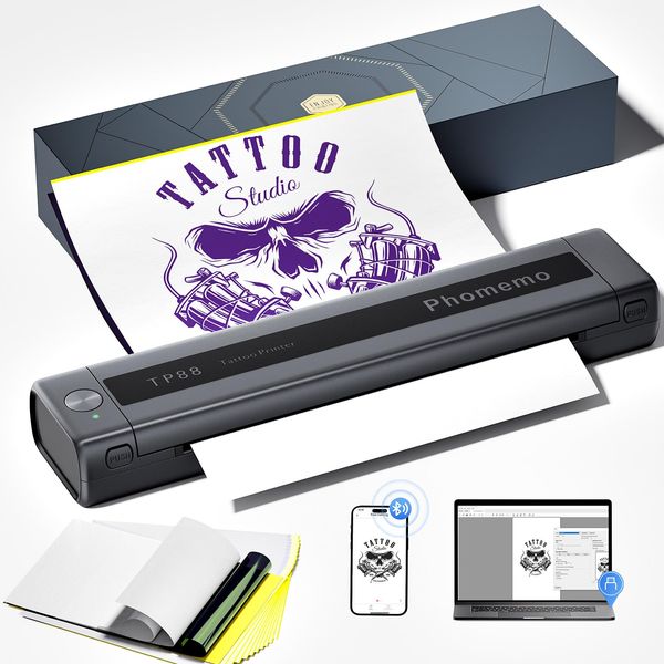 Phomemo TP88 Tattoo Transfer Stencil Printer- Thermal Tattoo Printer with 10pcs Transfer Paper, Bluetooth Tattoo Machine for Tattoo Artists, Compatible with Smartphone & PC