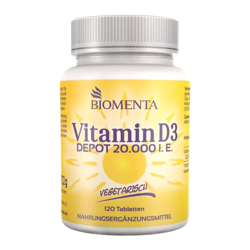 BIOMENTA Vitamin D3, High Dosage - 20,000 IU, Vegan Vitamin D3 Tablets ...