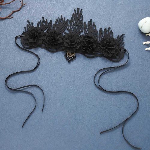 Gortin Halloween Gothic Headpiece Dark Floral Crown Black Rose Headband Vintage Crown Hair Band Cosplay Rave Party Costume Headwear Masquerade Gothic Hair Accessories for Women and Girls (Black Tiara)