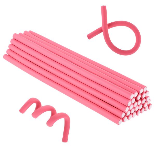 30PCS 9.45" X 0.31" Flexible Hair Rollers Flexible Curling Rods Heatless Curlers Hair Rods Foam Curlers Home Use For Women Girls Short Medium Hair And Long Hair To Sleep In (Pink)