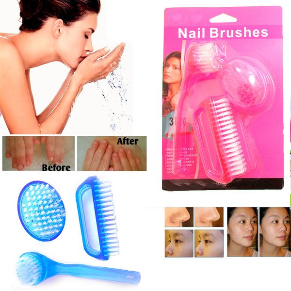 3 pc Nail Face Brush Set Skin Care Clean Scrub Body Cleansing Exfoliator Facial