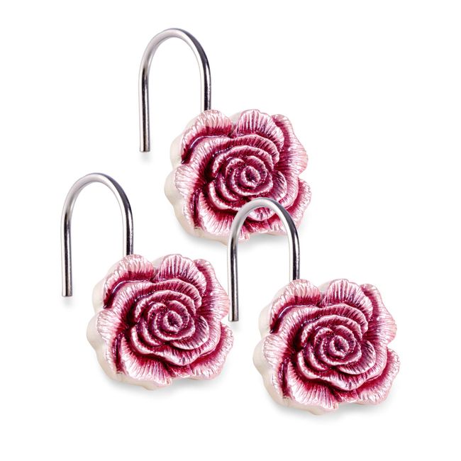 Popular Bath Blossom Rose, Shower Hooks, Burgundy