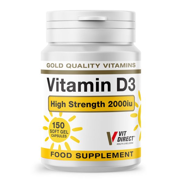 Vit Direct - Vitamin D3-150 Soft Gel Capsules - High Strength 2000iu - Daily Supplement - Supports Overall Health - Improves Mood - Builds Strength - Vitamin D Tablets - Easy to Take