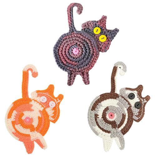 CNDNO 3PCS Drink Coaster, Cute Woven Coasters for Drinks, Ideal Cat Themed Gifts for Desk Accessories, Cat Coffee Coasters for Home, Desk Decor Tabletop Protection Suitable for All Kinds of Cups