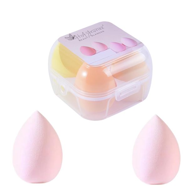 HAY CUTIEE Beauty Blander Applicator Sponges Set Of 4 PCS. Latex Free With Sponge Holder Case For Liquid Coverup BB Cream Or Other Cosmetic Foundation Prodectus. For Wet And Dry Uses. (Cream Pink)