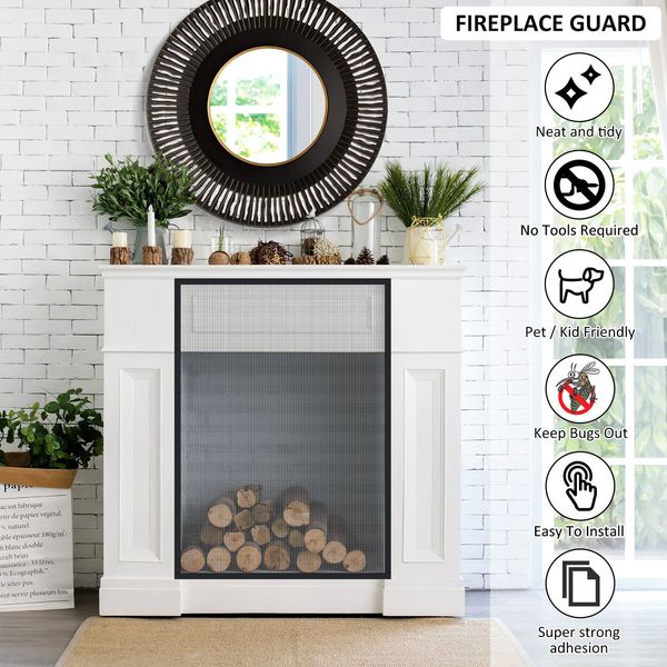 Fireplace Mesh Screen Curtain 29×40 Inch Fireplace Cover with Tape to·-