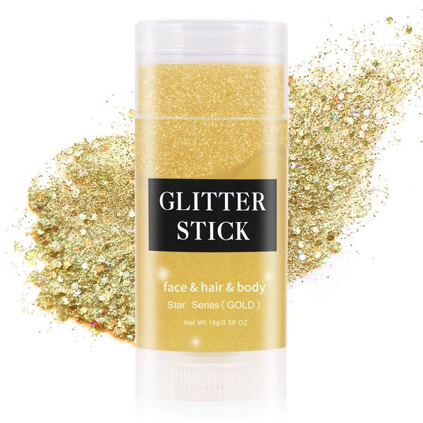 MEICOLY Gold Body Glitter Stick,Music Festival Outfits for Women,Face Glitter Gel Festival Accessories,Chunky Glitter Face Paint,Mermaid Sequin Hair Glitter Makeup,Sparkle Body Glitter for Women Kids