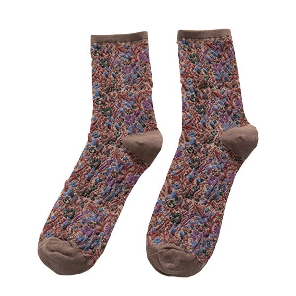 Women's Short Cotton Cotton Cotton Blend Socks Art Floral Pattern Retro Flower All Season (Brown)