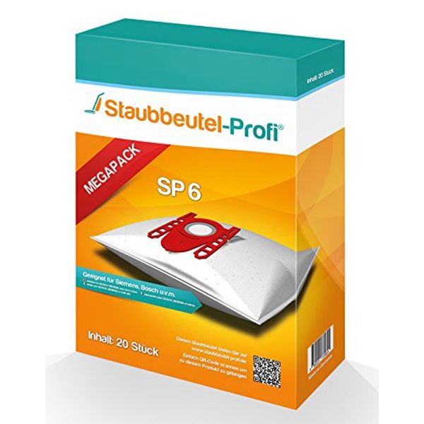 20 Staubsaugerbeutel SP6 geeignet für Siemens VS 06G Synchropower