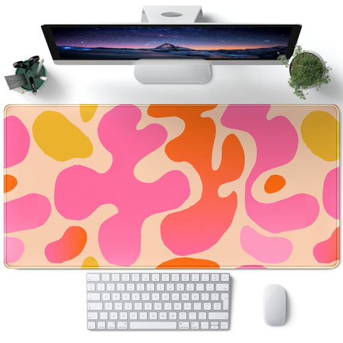 XXL Pink Abstract Desk Mat Mouse Pad Non Slip Stitched Edges