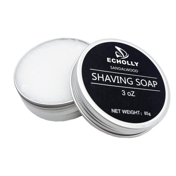 Shaving Soap for Men by Echolly- Sandalwood Shave Soap for Shaving Brush and Bowl- Smoothest Wet Men's Shaving Cream Soap 3 OZ