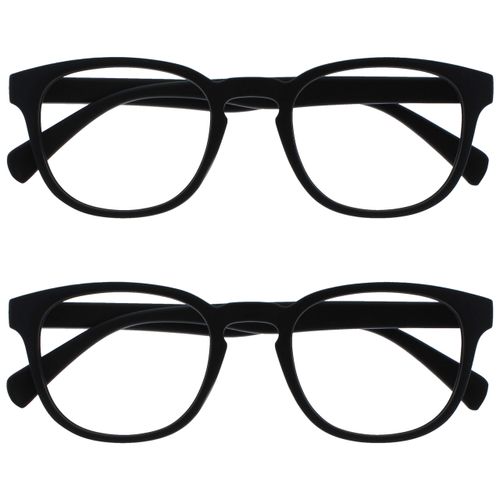 Opulize Pop Reading Glasses 2 Pack Fun Round Matt Frame Black Spring Hinges Scratch Resistant Mens Womens RR2-1 +2.50