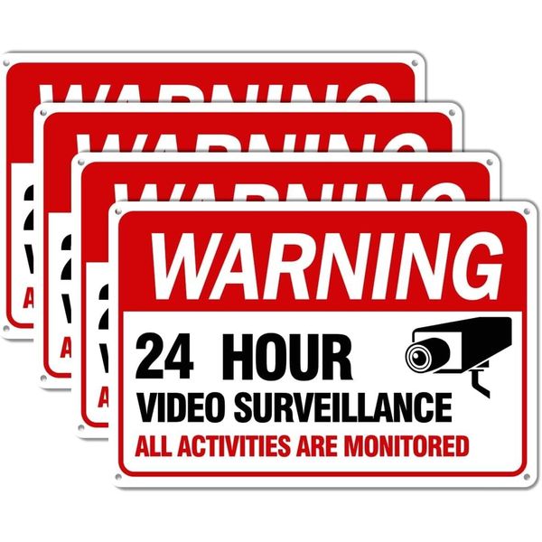 Video Surveillance Sign, 4-Pack 12"X 8" Security Camera Sign, Reflective and Wat