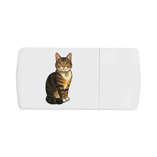 'Sitting Tabby Cat' Pill Box with Tablet Splitter (PI00034558)