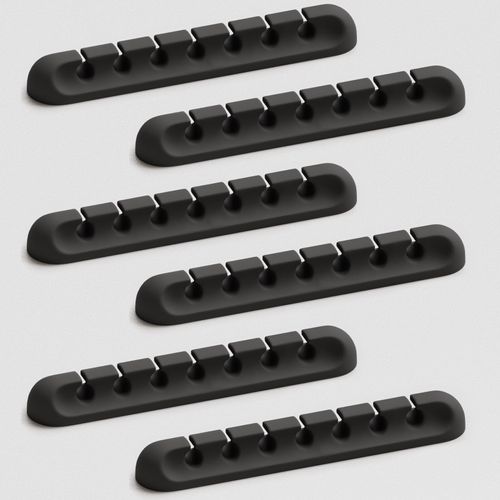 Apromisith USB Cable Organizer Clips Cord Holder,6 Packs (7-Slots) Black Self Adhesive Desk Cord Cable Management