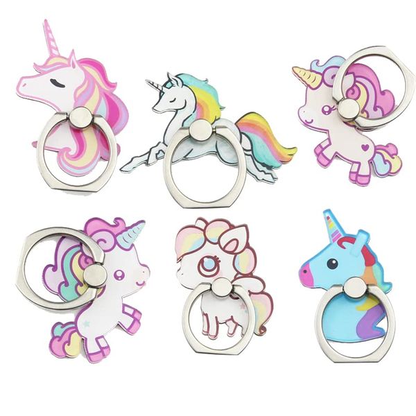 GSHOPVV 6 PCS Cute Unicorn Cell Phone Ring Holder Stand Adjustable Universal Rotates 360° and Swivels180° Finger Alloy Ring Holder for iPhone