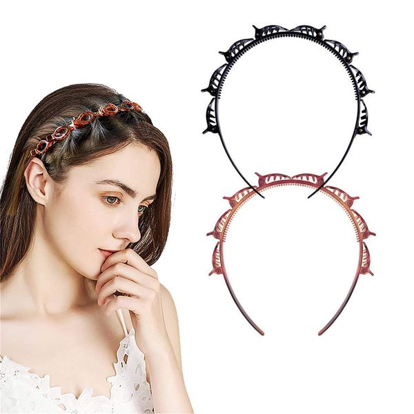 Double Bangs Hairstyle Hairpin, 2pcs Hairpin Headbands, Twist and Clip Headband/Korean Braided Headband/Hairpin Hair Band/DIY Hairband Non-slip/Double Layer Twist Plait Headband for Women Girls