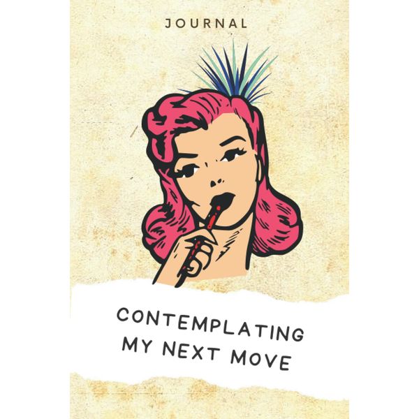 Contemplating My Next Move, Retro Women Cartoon Notebook: Dot Grid Journal