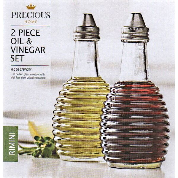 Glass Ribbed Oil & Vinegar Set Stainless Steel Pourers Brand NEW Gift Boxed