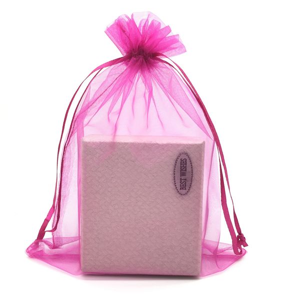 SUNGULF 100pcs Organza Pouch Bag Drawstring 6"x9" 16x22cm Strong Gift Candy Bag Jewelry Party Wedding Favor (Hot Pink)