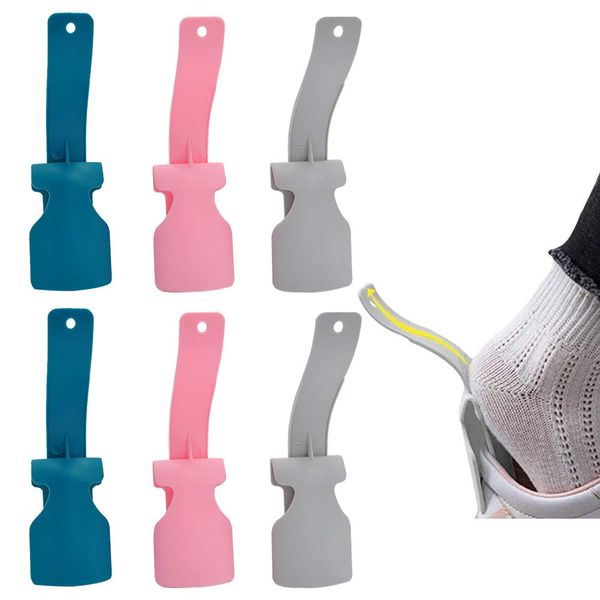 SwirlColor Lazy Shoe Helper, 6Pcs Novel Useful Portable Shoe Horn Lazy Shoe Lifter for Pregnant Women Elderly Adults Children – Pink & Blue & Gray