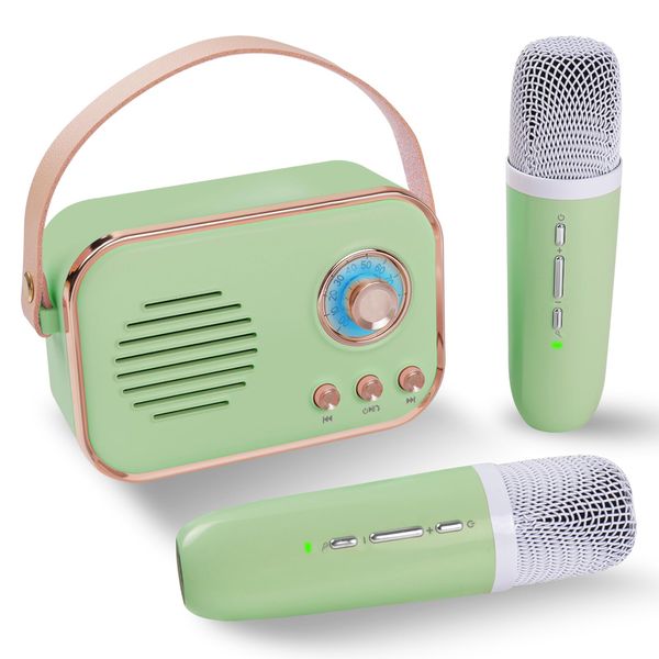 Aresrora Retro Karaoke Machine,Mini Karaoke Machine with 2 Wireless Microphones,Portable Small Karaoke Set Toys for Kids and Adults,Cool Tech Gifts for Birthday Home Party Ideas (Green 2 Mic)