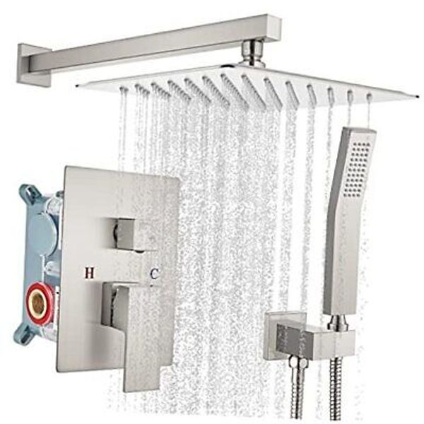 10" Rain Shower System Luxury High Pressure Shower Head Brushed Nickel 10 inch