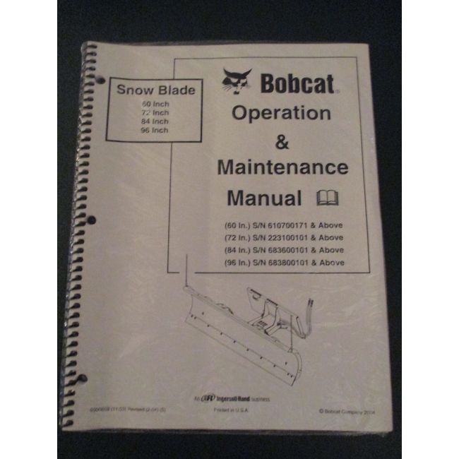 Bobcat Skid Steer Snow Blade Plow Operation & Maintenance Manual 2004