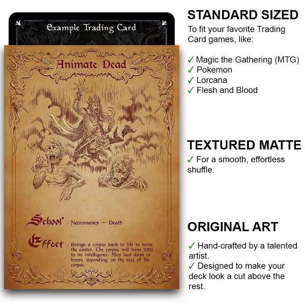 Fantasy North - Spell Scrolls I - 100 Textured Matte TCG Card Sleeves - Fits Magic MTG Commander Pokemon and Other Card Games - Playing Card Sleeves (Animate Dead)