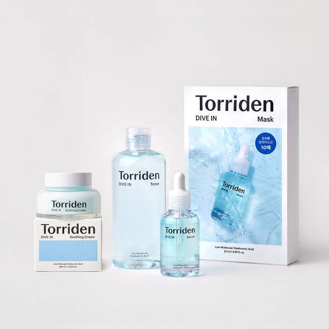 [4-piece set] Toriden Dive-in Moisture 4-piece set (toner + serum + soothing cream + 10 masks)